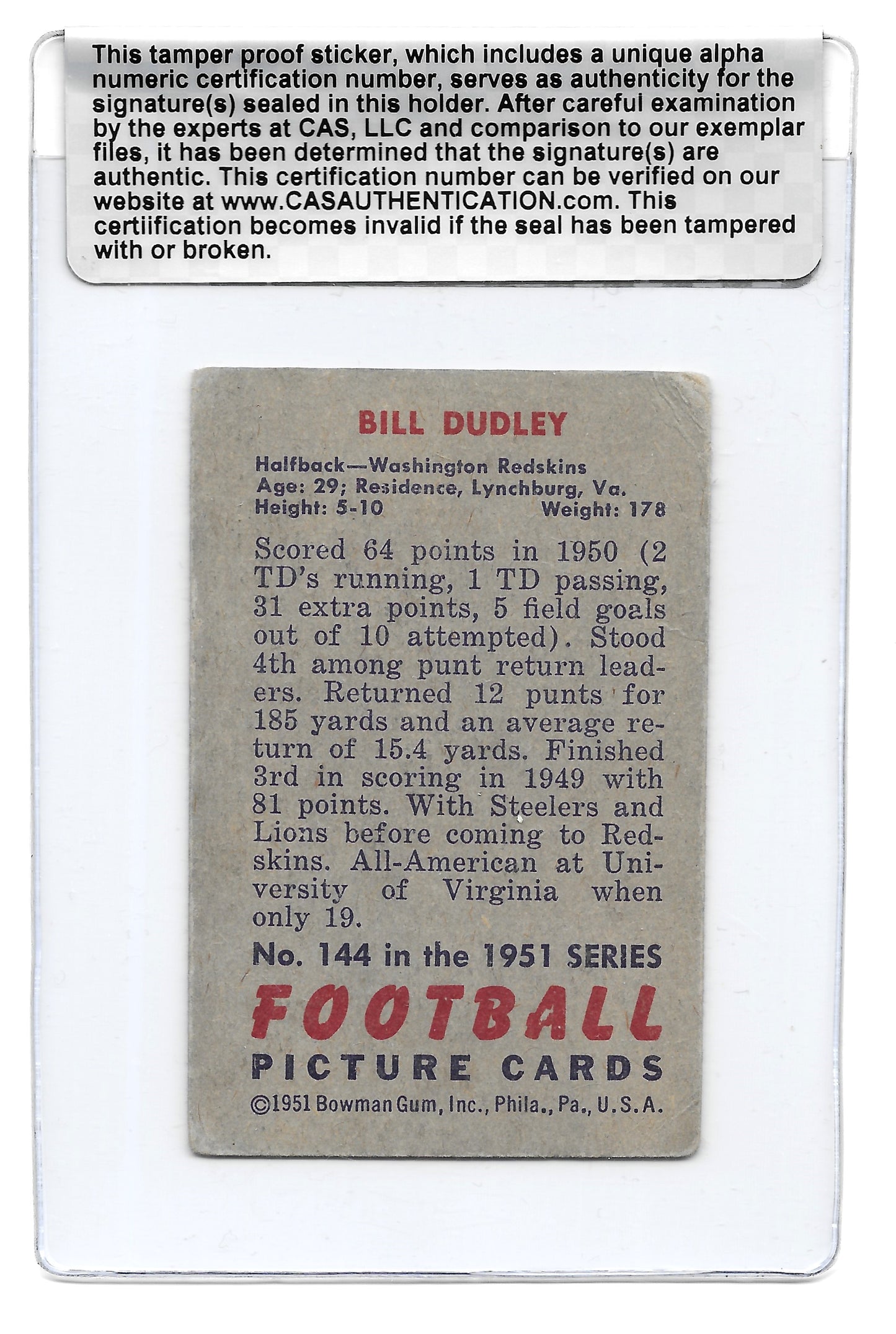 1951 Bowman Bill Dudley Authenticated