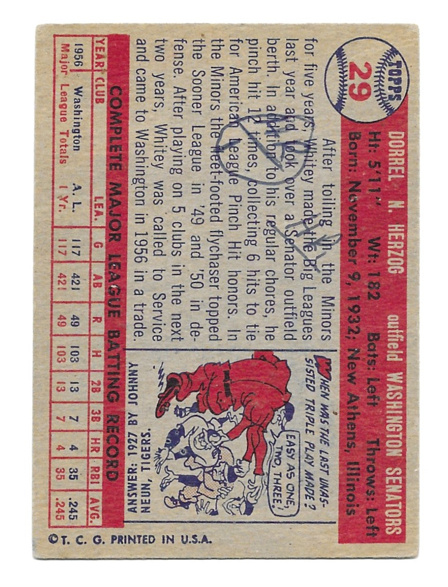 1957 Topps Whitey Herzog Rookie